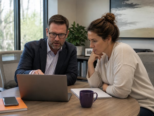An insurance agent reviewing medical professional liability (MPL) and medical malpractice (med mal) risks for psilocybin treatment providers with his behavioral health client.