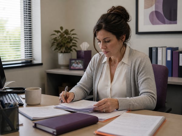Insurance agent reviewing healthcare professional liability (HPL) and medical malpractice (med mal) risks associated with medical psilocybin treatment providers.